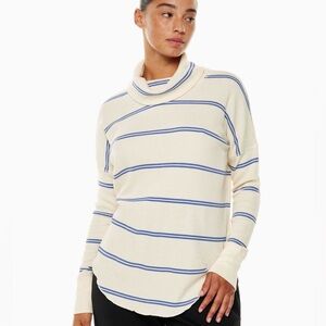Babaton Cream and Blue Striped Turtleneck Sweater